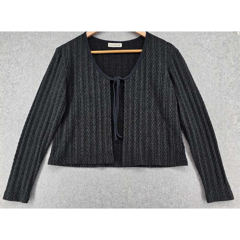 Vtg Eyeshadow Juniors‎ L Tie-Front Cardigan Sweater Gray/Black Layering 90s USA